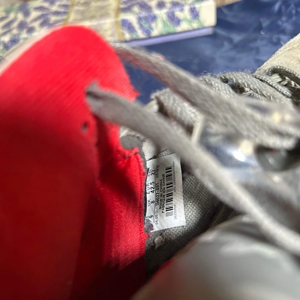 Used !!! Jordan Men's Grey Suede Sneakers with Red Accents